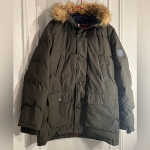 Tommy Hilfiger Green Parka Jacket with Removable Fur Hood